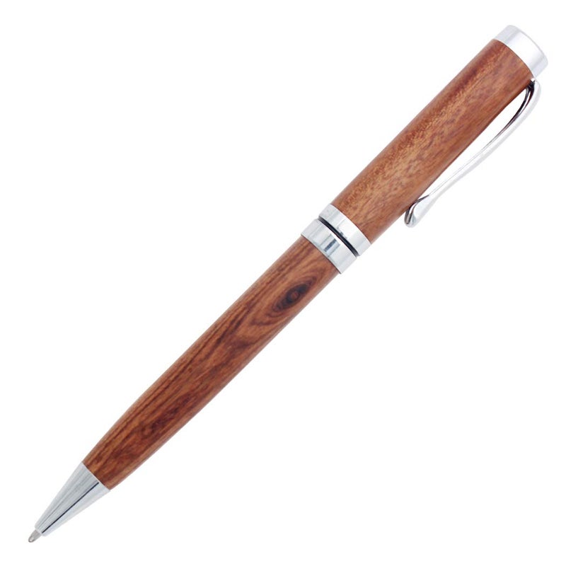 Gullor Handcrafted Rosewood Retractable Ballpoint Pen, Natural Wood Pen, Silver Clip - Image 1
